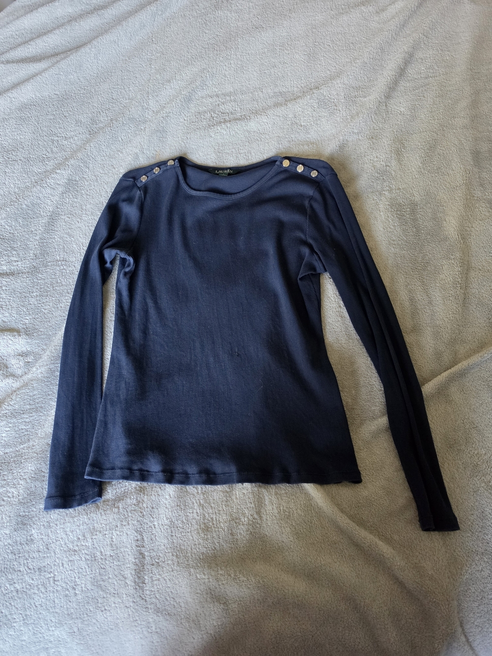 Ralph Lauren Navy Long-Sleeve Top with Shoulder Button Detail